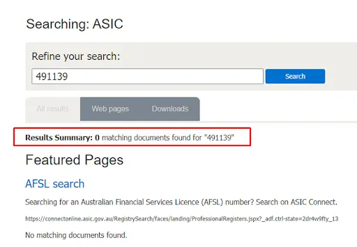 جستجوی مجوز یک بروکر در وبسایت — ASIC شماره مجوز